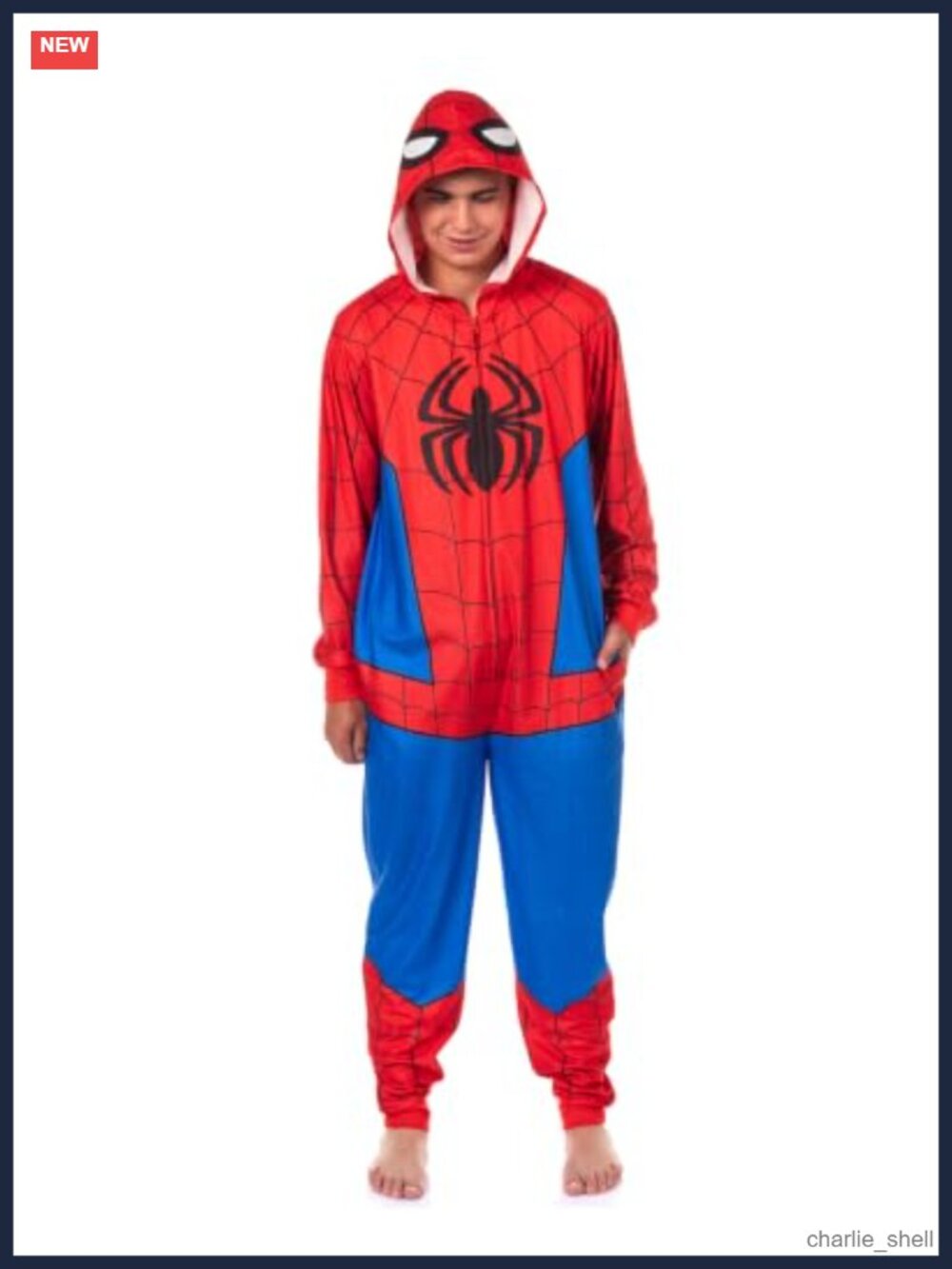 Men's Spider-Man Union Suit One-Piece Pajamas Hooded Full Zip